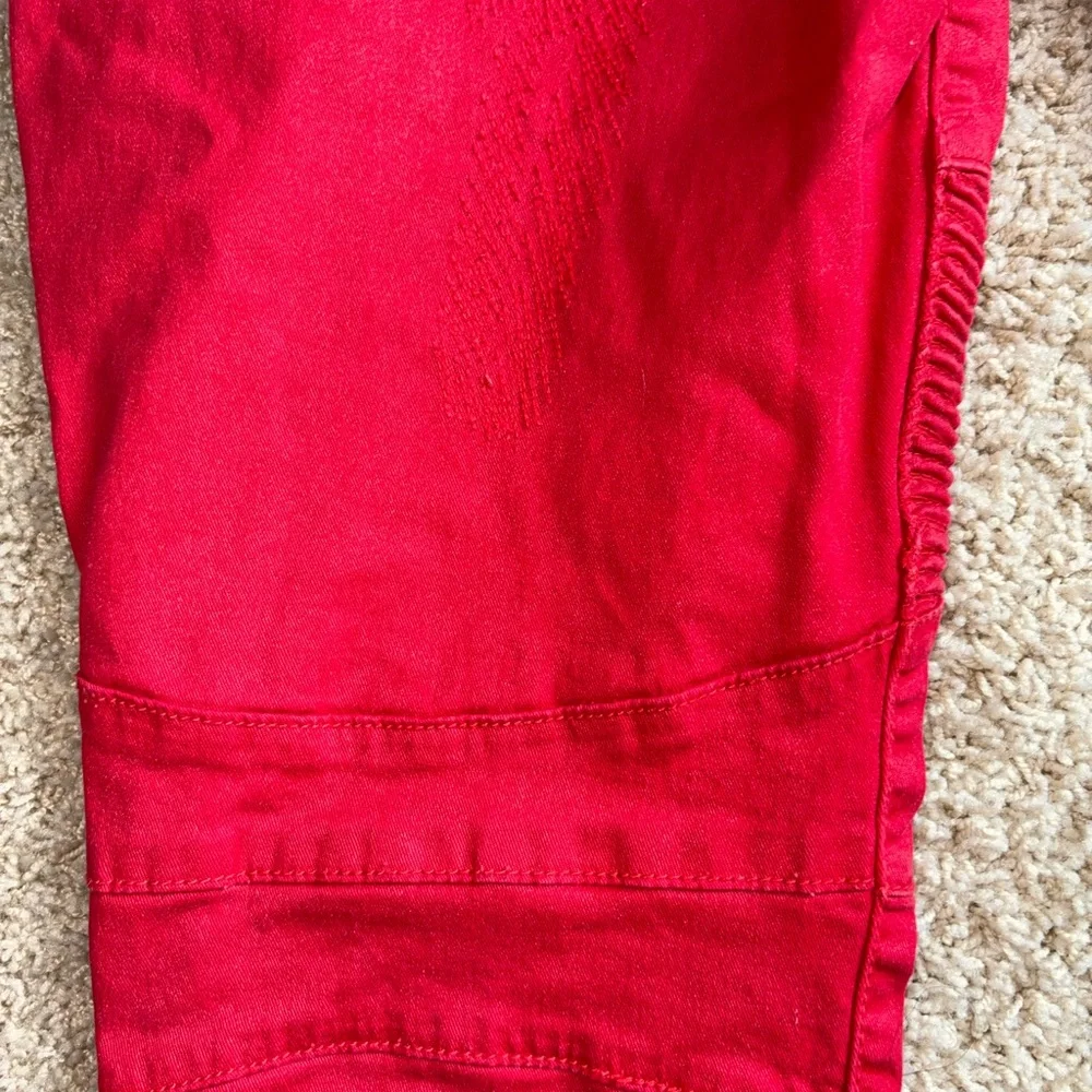Damati Jeans Red Biker Moto Pants Men's 17x31.25 Distressed Zipper Pockets 36/32